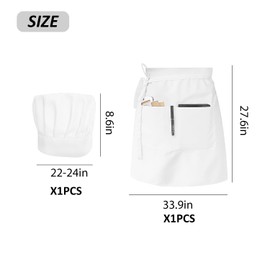 BEIBXHQQ 1 Mid-Length Apron, 1 Chef Hat, Waiter Apron, Adjustable Chef Hat, Apron with Pockets, Unisex, Chef Clothing, Catering Clothing Set (White)