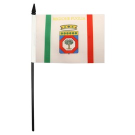 AZ FLAG APULIA TABLE FLAG 5'' x 8'' - ITALY - ITALIAN REGION OF PUGLIA DESK FLAG 21 x 14 cm - Black plastic stick and base