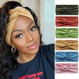 6Pcs Bandana Headbands for Women Wide Wavy Headscarf Boho Head Scarfs Wraps Turban Fabric Elastic Headband Yoga Hairbands Sport Running Headscarves