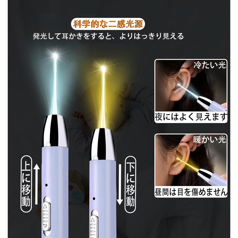 【2点セット】耳かき ライト 光る耳かき LEDライト付き耳かき USB充電式 光る耳かき ルーペ 耳掃除 、 耳掃除