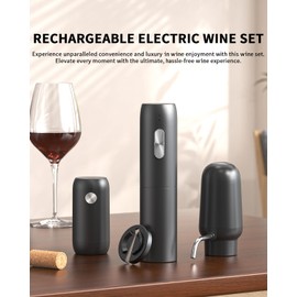 CIRCLE JOY Electric Wine Bottle Opener Set Rechargeable 5-in-1 Wine Set with Foil Cutter, Electric Wine Opener, Electric 2in-1 Wine Aerator & Pourer, Electric Vacuum Wine Stopper, Black Silver