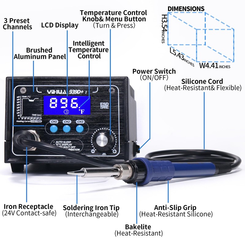 YIHUA 939D+ I Soldering Station, Upgraded, 75 Watt Equivalent with