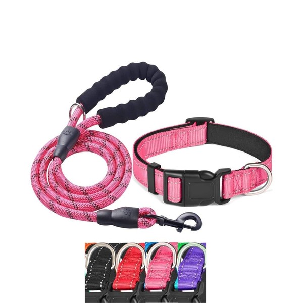 KOMUNJ Dog Collar and Leash, Reflective Dog Collar and Leash,