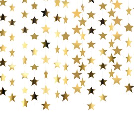 Sharelove 4M Party Decorations, Gold Stars Paper Stars Gold Birthday Decorations Gold Party Decorations Hanging Decorations for Christmas Bunting Birthday Wedding Banner Backdrop(Double-Sided Gold)