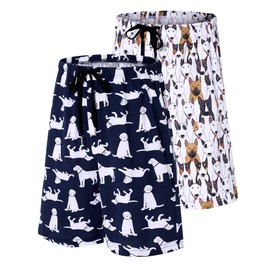 ENJOYNIGHT 2 Pack Mens Pajama Shorts Cotton Sleep Bottoms with Pockets & Drawstring(Medium,NVDog+Dog)