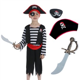 Sincere Party Children's Pirate Costume with Hat,Sword,Eyepatch for Unisex Kids 3-4years