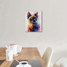 TISHIRON DIY Painting by Numbers for Adults Beginners, Siamese Cats Portrait in Colourful Watercolour Style, Cat Lovers Gift Canvas Picture Watercolour Colour Chart 16 x 20 Inches