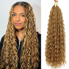 Wassai 24 Inch Goddess Box Braids Honey Blonde Bohemian Crochet 24 Inch (pack of 7) 27