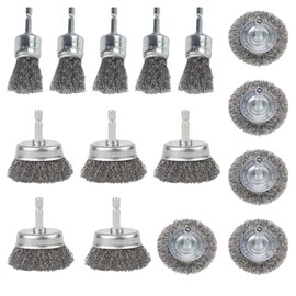 15 Pack Wire Brush for Drill, Carbon Steel Wire Wheel Brush, Cup Brush, Pen Brush Set with 1/4-Inch Hex Shank for for Cleaning Rust, Stripping and Abrasive