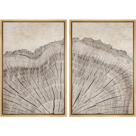 MUDECOR Framed Canvas Print Wall Art Oak Wood Tree Rings Nature Illustration Modern Art Decorative Multicolor Geometric Minimal for Bedroom - 24"x36"x2 Natural
