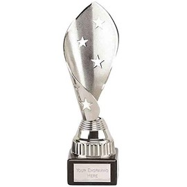 TROPHIESPLUSMEDALS Silver Cone Festival Star Award - 17 cm / 6 3/4" | Trophy-Style Prize on Black Marble Base |Stylish Look with Cut-Out Stars | Ideal for Celebrating Achievements