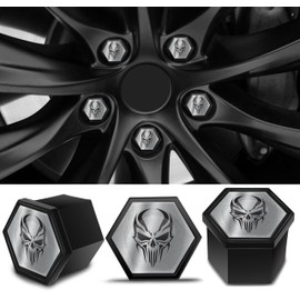 SkinoEu Wheel Bolts Wheel Nuts Rim Lock Nuts Caps Wheel Nut Covers Wheel Bolt Caps Wheel Nut Caps Plastic Covers Universal 17 mm Silver Black Skull NB 18