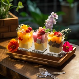 Hiasobre 30Pack 5oz Clear Plastic Dessert Cups with Lids and Spoons, Reusable Square Parfait Appetizer Cups, Party Trifle Shooter Serving Cup, Mini Dessert Shot Glasses for Tasting