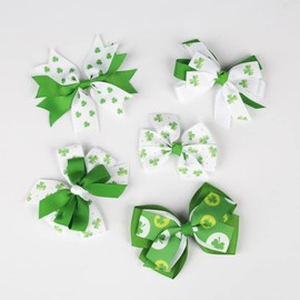Koolgil Girl's St. Patrick's Day Bowknot Hair Clip Four Leaf Clover Children's Duck Beak Clip Hair Accessories (5 Pcs)