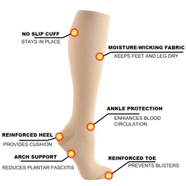 HYCOPROT Compression Socks for Women & Men Circulation (3 Pairs) 15-20 mmHg for Athletics Running Nurses Pregnancy Travel