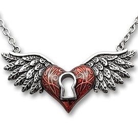 southbankstore Angel Wings Heart Necklace Red with Keyhole 316L Stainless Steel Zinc, Zinc