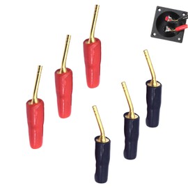 TVETE Banana Terminals, Speaker Terminals, Pins, Audio (6 Pieces), 0.08 inch (2 mm) Pin Type Audio Pin Plug, Screw Type, Solderless Terminal, Curved Surface, Pure Copper, Terminal, Gold Plated