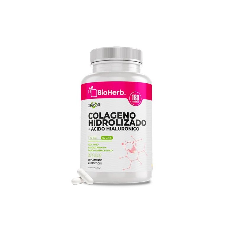 Bioherb Colágeno Hidrolizado Ácido Hialurónico Extremadamente Eficaz 180 Cápsulas Suministro