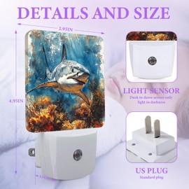 Cosharkly Shark Night Light,Watercolor Plug-in Night Lights with Dusk-to-Dawn Sensor for Bedroom,Bathroom and Living Room Sleep Friendly lamp 0.5w