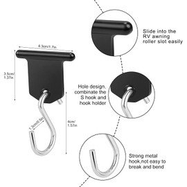 Homgaty RV Awning Accessory Hangers, 16Pcs Awning S Hook Hangers RV Party Light Hangers for Camping Tent Motorhome Caravan Campervan Indoor and Outdoor Christmas Decoration(Black)