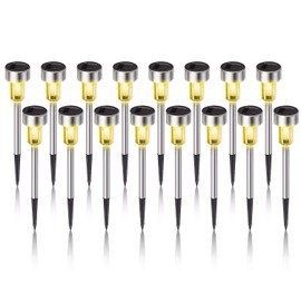 Solar Lights Outdoor Waterproof, Stainless Steel LED Landscape Lighting, Solar Garden Lights, Outdoor Valentines Day Decorations for Yard, Pathway, Walkway, Patio, Lawn - 16 Pack (Warm White)