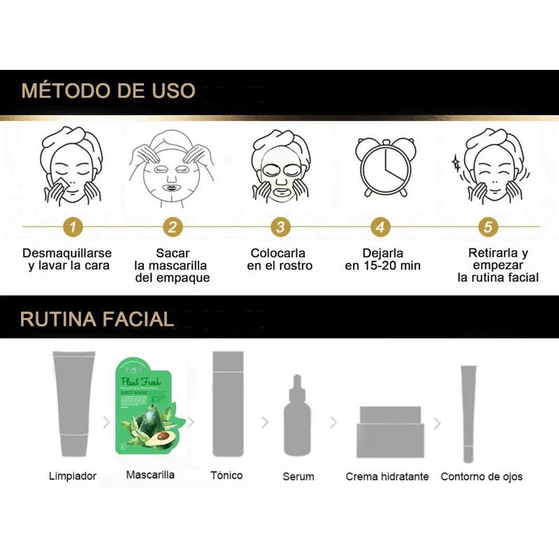 8 Mascarillas Faciales, Serum De Natural De Fruta, 0 Aditivo