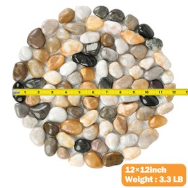 River Rock Stepping Stones Outdoor for Garden Walkway, 12 inch Diameter 4 Pcs Round Shape Paver Step Stones Polished Pebble River Stone Mat for Yard Lawn Patio Pathway Walk Way - Multi-Color