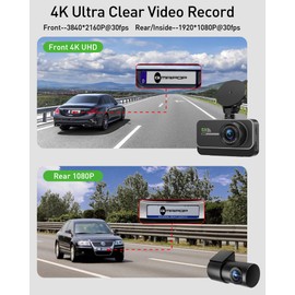 Dash Cam Front and Rear,4K+1080P WiFi Dual Dash Camera for Cars with App, 3" IPS Dashboard Camera Recorder,Night Vision,24H/7 Parking Mode, Loop Recording,170° Wide Angle,Free 64GB SD Card