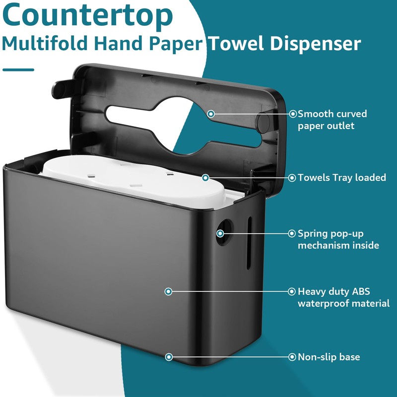 Multifold Paper Towel Dispenser Countertop, Heavy Duty Wide-Design, 300-Sheet Large