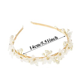 Pearl Flower Headband Rhinestone Floral Hair Hoop Faux Pearl Headband Headpiece Hair Styling Accessories for Bridal Wedding Party(Gold)
