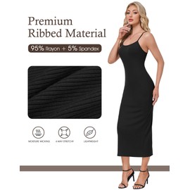 MOSCOAL Long Slip for Women Under Dresses Cami Bodycon Maxi Dress Spaghetti Straps Full Length Slip with Back Slit Black Small