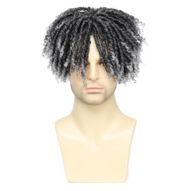 Ms Taj 7Inch Short Dreadlock Hair Topper Wig for Men Synthetic Dreadlocks Hair Wiglets Hairpieces Short Locs Hair Toppers for Men with Thinning Hair（Grey）