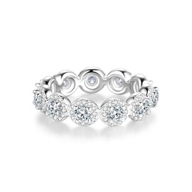 Lisandra Scott Shiny Bella Ring Made of 925 Sterling Silver, Zirconia Stones All Around with Glitter Highlight, Modern and Sparkling Silver Ring for Women and Women, Crystal Precious metal Crystal