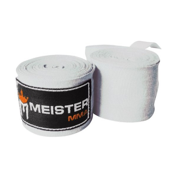 Meister 180" Elastic Cotton Hand Wraps for MMA & Boxing (Pair) - White
