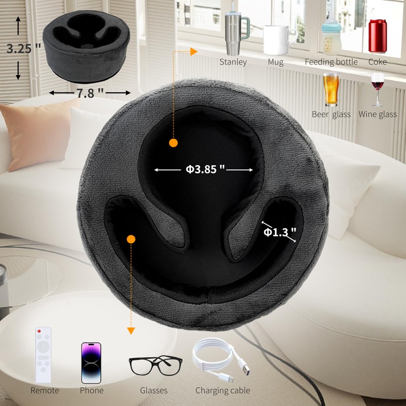 Couch Cup Holder Pillow, Sofa and Bed Organizer Caddy for