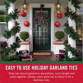 VELCRO Brand Holiday Garland Ties or Cable Straps | Hang Garlands, Lights or Wreath | for Banister, Railings, Stairs or Lamp Posts | 30ft Roll Cut to Custom Length | Green