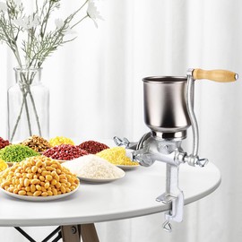 Corn Grinder with High Hopper, Grain Mill, Manual Grinder For Corn, Rice, Soybeans, Pepper, Chickpeas, Cast Iron Wheat Grinder Dry&Wet Grinding For Domestic Use