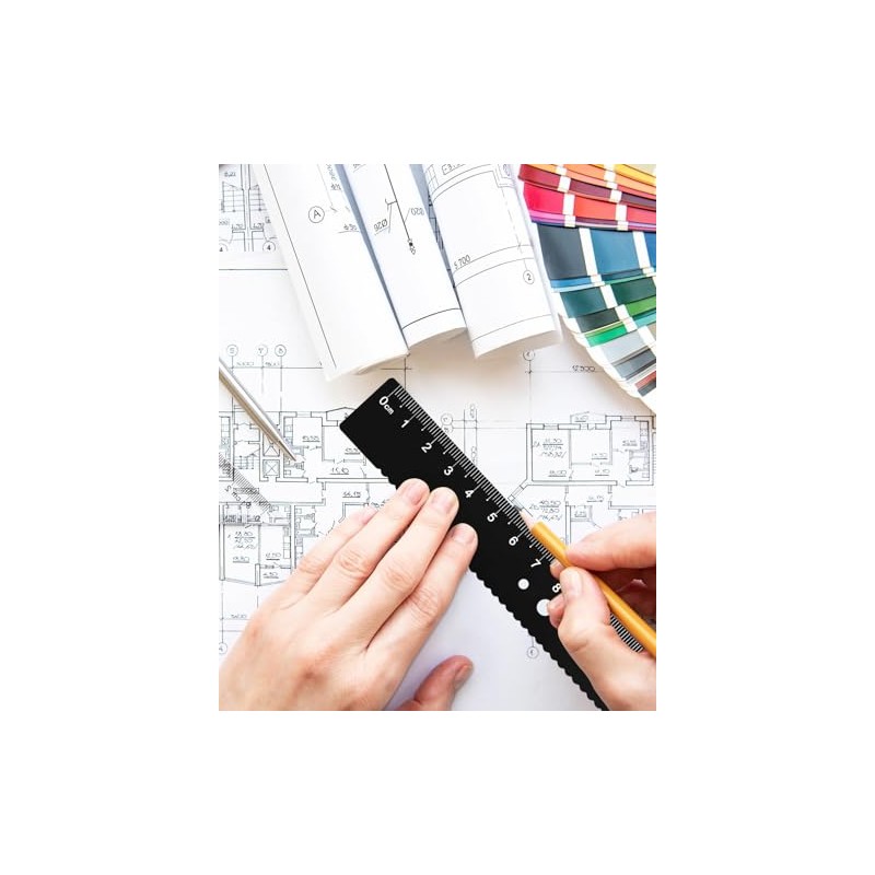 Metal Drafting Ruler, Triangular Ruler Set, 4 Pieces Aluminum Alloy