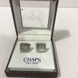 Chaps MOP Silver Tone Cufflinks Wedding Tux (LR-5-1)