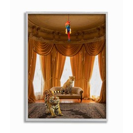 Stupell Industries Jungle Animals Relaxing in Classical Architectural Interior, Designed by Ziwei Li Wall Art, 11 x 14, Grey Framed