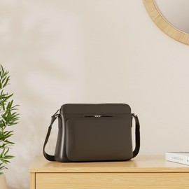 Genuine Soft Leather Cross Body Bag with Front Organizer Wallet,Black