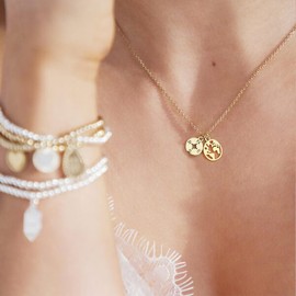 ZAULER Dainty 14K Gold Plated Compass World Map Pendant Necklace Graduation Gift Friends