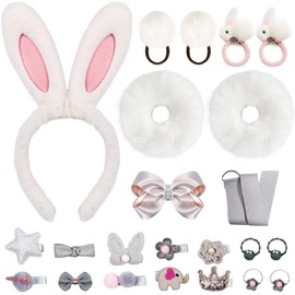 GFDSJKLCTH Cute white plush rabbit headband hair accessory set