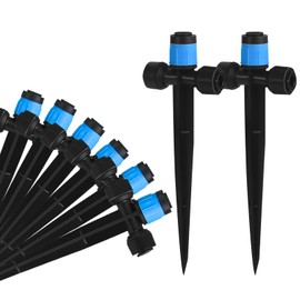 TTioDri Push-to-Fit Drip Irrigation Vortex Emitters for 1/4" Drip Irrigation Tubing, 20 Pcs Adjustable 360 Degree Water Flow Fan Shape Drippers with Stake in-Line Drip System Emitter