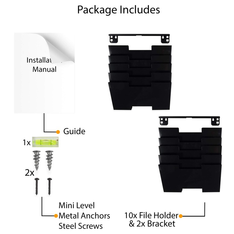 Wallniture Lisbon 10-Tier Wall Mounted File Holder and Desk Organizer,