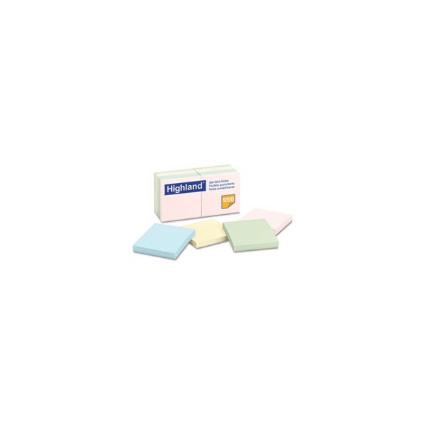 Highland MMM6549A STICKY NOTE PADS, 3 X 3, ASSORTED PASTEL,