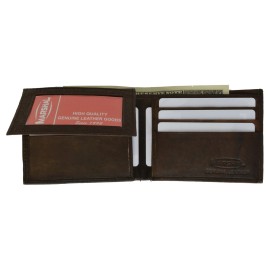 Marshal Wallet Mens Wallet Genuine Leather Flap Up ID Card Holder Bifold Brown 8.5" x 3.25"
