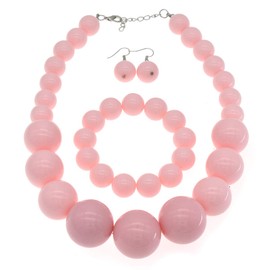 CIOOU Large Big Faux Pearl Necklace for Women Chunky Pearl Necklace and Earrings set 1920s Costume Jewelry set Prom party Wedding (pink)