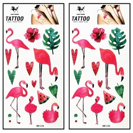Tattoos 2 Sheets Pink flamingo bird animal Temporary Tattoo 3D Fake Waterproof for Man Women Girls Lower Back Shoulder Neck Arm