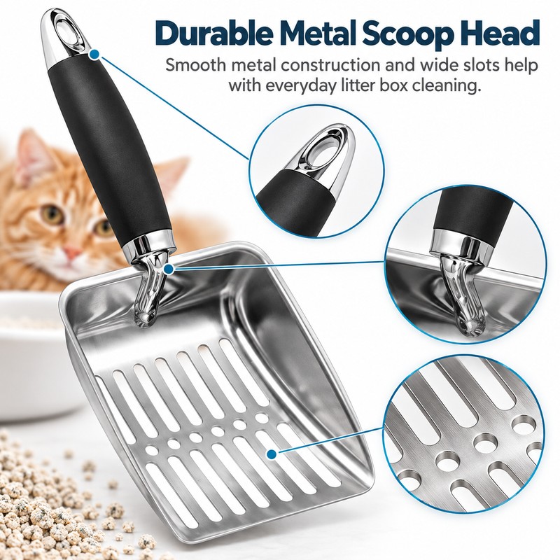 Stainless Steel Cat Litter Scoop for Easy Cleaning – Long